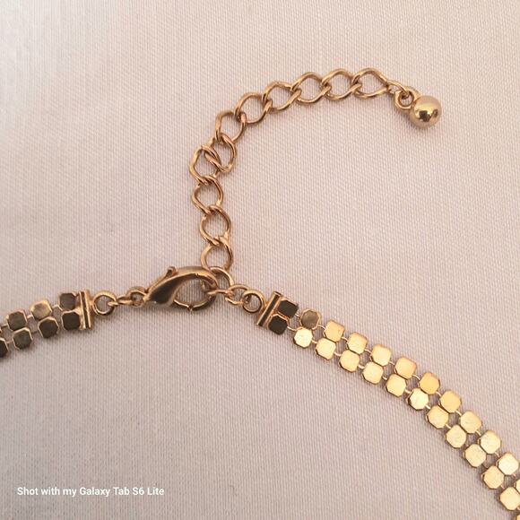 Art Deco Mesh Bib Necklace Gold Tone Choker Lobster Clasp With Extension - Picture 4 of 9